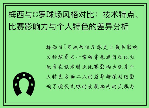 梅西与C罗球场风格对比：技术特点、比赛影响力与个人特色的差异分析