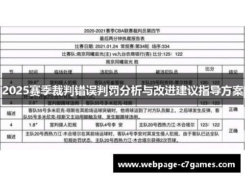 2025赛季裁判错误判罚分析与改进建议指导方案